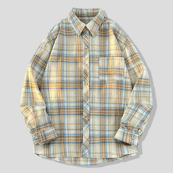 VBTAPA Mens Plaid Shirt Regular Fit Business Casual Button Down Shirts Lightweight Gingham Work Shirts with Pocket Yellow XXXL