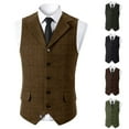 thumbnail image 1 of VBTAPA Mens Plaid Suit Vest Slim Fit Notched Lapel Waistcoat Formal Casual Work Tuxedo Vests for Wedding or Business Brown M, 1 of 6