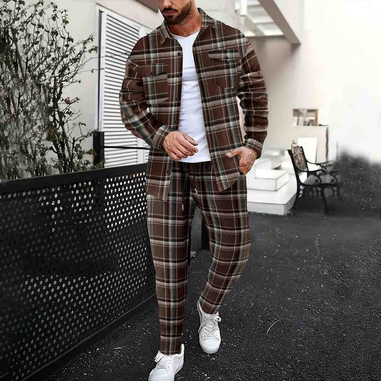  TARTAN SWEAT SHIRT PANTS セットアップ M VBTAPA Mens Plaid Tracksuit Set Trendy Casual 2 Piece Outfit Long