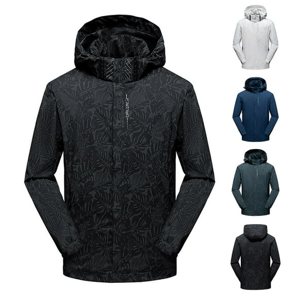 VBTAPA Mens Printed Rain Jacket Zip Up Hooded Windbreaker Lightweight Waterproof Rain Coat for Outdoor Sports Hiking Cycling Blue XXXL