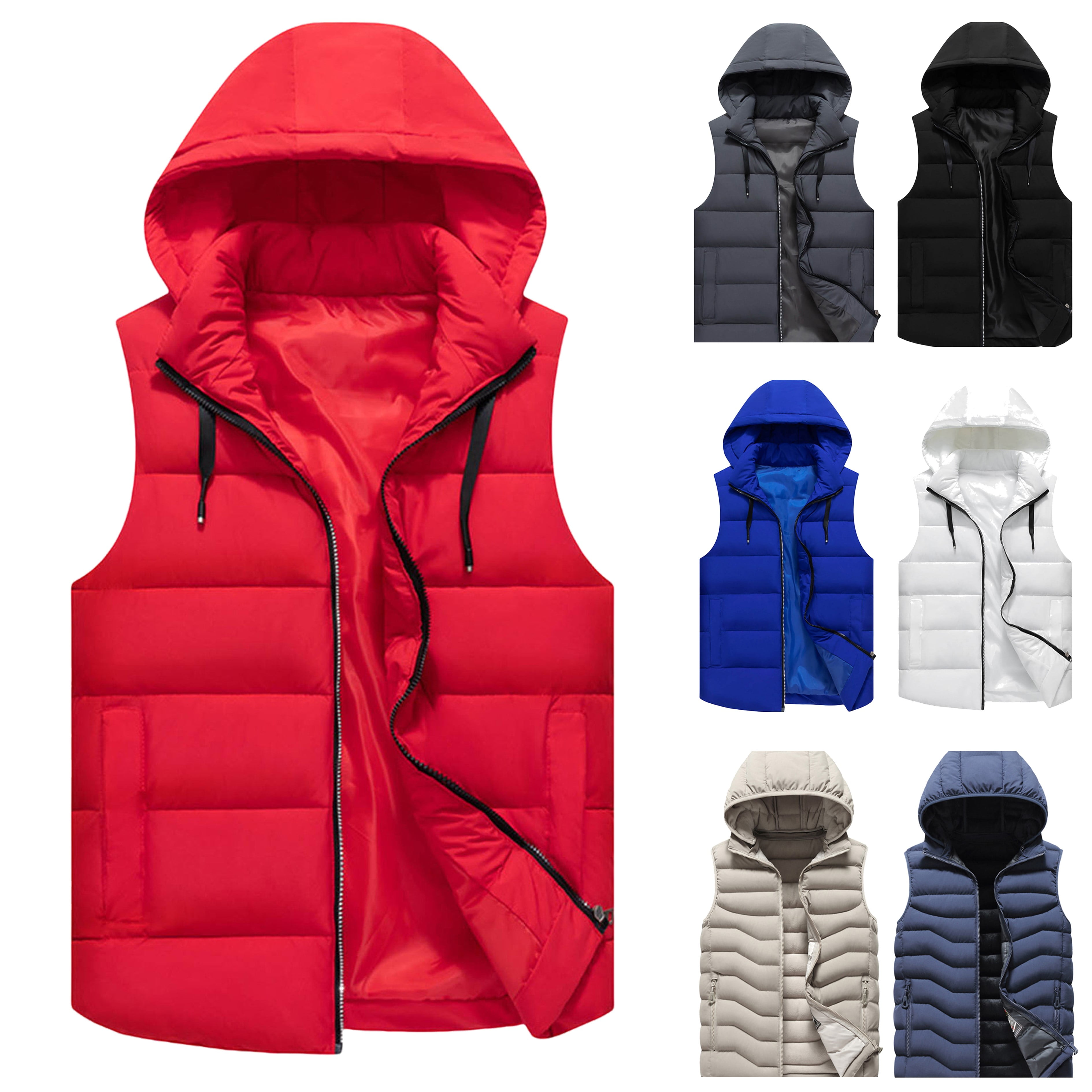 VBTAPA Mens Puffer Vest Hoodies Lightweight Zip Sleeveless Jackets Outdoor Puffy Winter Insulated Outerwear for Running Golf Hiking Work White XXXL