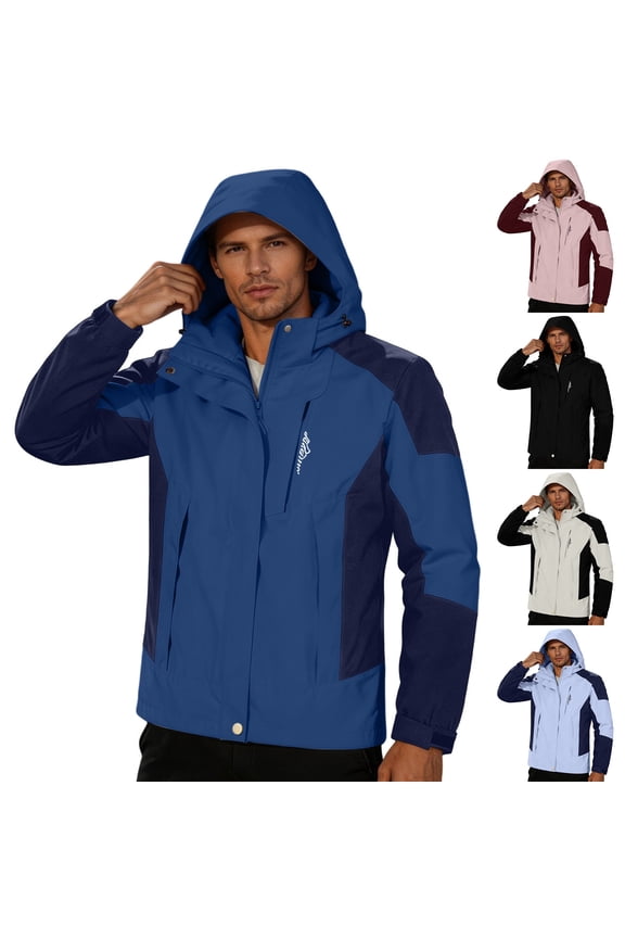 VBTAPA Mens Rain Jacket Waterproof Shell Jacket Hooded Lightweight Rain Coat for Outdoor Hiking Travel Cycling Windbreaker Light Blue L