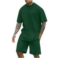 thumbnail image 1 of VBTAPA Mens Short Sets 2 Piece Outfits Basic Solid Casual Tracksuit Short Sleeve Drop Shoulder T-shirt and Shorts Loose Workout Set Comfy Jogging Suit Green M, 1 of 8