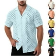 thumbnail image 1 of VBTAPA Mens Short Sleeve Button Down Shirts Relaxed Fit Casual Dress Shirt Hollow Out Summer Beach Shirts Sales of Today Green XXL, 1 of 7