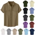 thumbnail image 1 of VBTAPA Mens Short Sleeve Button Down Shirts Casual Dress Cotton Linen Shirts Business Work Summer Beach Tops for Men Big and Tall Gray M, 1 of 8