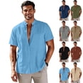 thumbnail image 1 of VBTAPA Mens Short Sleeve Guayabera Shirts Linen Cotton Button Down Mexican Embroidered Cuban Wedding Shirt Summer Beach Tops Light Blue M, 1 of 8