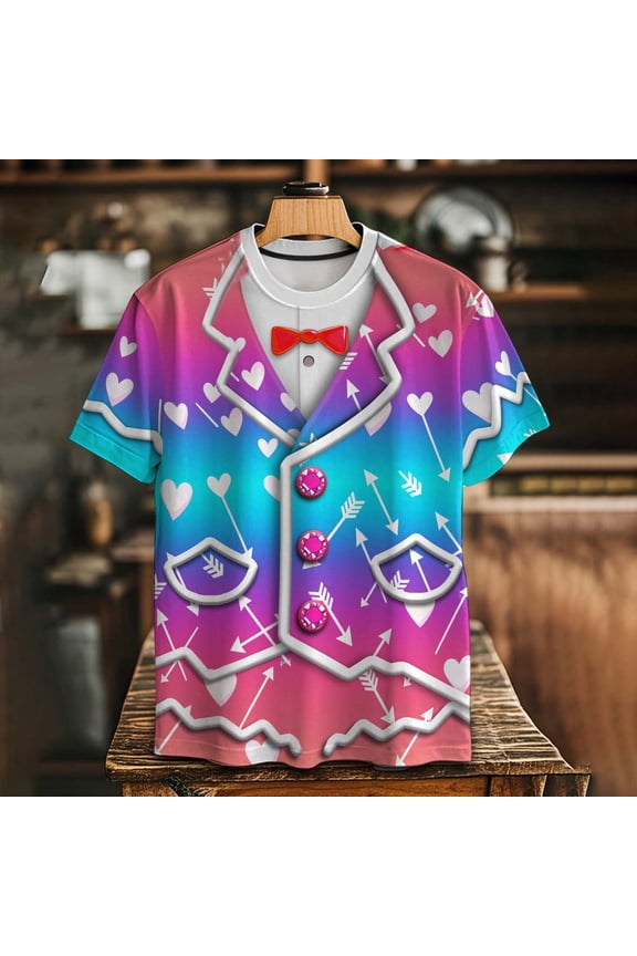 Mens Short Sleeve T-Shirt 3D Creative Print Crewneck Tops Valentines Day Graphic Tees Multicolor M