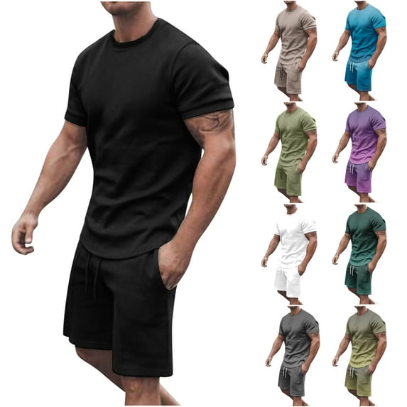 VBTAPA Mens Shorts Set 2 Piece Outfits 2024 Summer Fashion Casual Tracksuit Crewneck Tee Shirts and Shorts Matching Set Comfy Jogging Sport Suit Big and Tall Workout Sets Green XXL