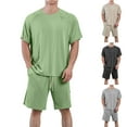 thumbnail image 1 of VBTAPA Mens Shorts Sets 2 Piece Casual Summer Outfits Oversized Ripped Raglan T-shirt with Drawstring Waist Shorts Lounge Track Suit Set with Pockets Army Green XXXL, 1 of 8