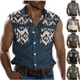 thumbnail image 1 of VBTAPA Mens Sleeveless Button Down Shirts Western Aztec Tank Tops Summer Casual Cargo Shirt with Multi Pockets Sales of the Day Brown XXXL, 1 of 6