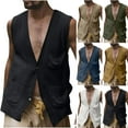 thumbnail image 1 of VBTAPA Mens Sleeveless Button Down Vest Linen Tank Tops Deep V Neck Blazer Jacket with Pockets Khaki M, 1 of 7