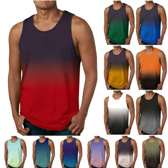 VBTAPA Mens Sleeveless Tank Tops Workout Muscle Gym T Shirts Trendy Summer Gradient Tee Top Blue XXL