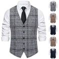 thumbnail image 1 of VBTAPA Mens Slim Fit Suit Vest Plaid Waistcoat Business Formal Vests Wedding Prom Casual Tuxedo Wear Gray XL, 1 of 7