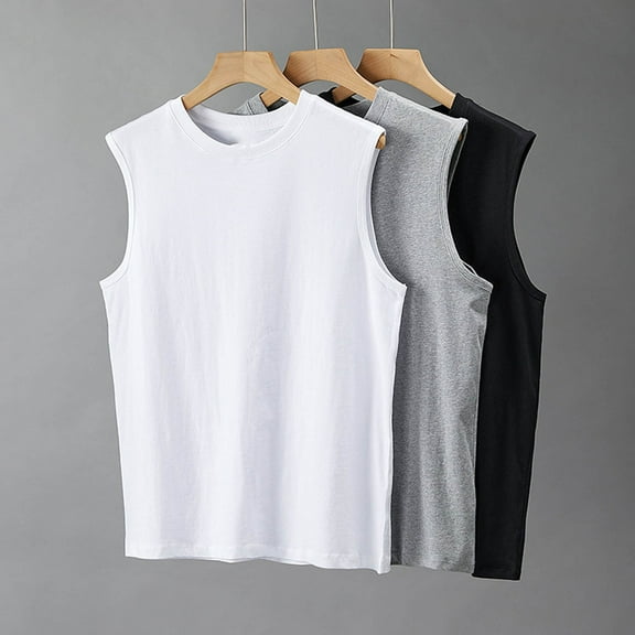 VBTAPA Mens Solid Tank Tops Soft Cotton Undershirts Sleeveless Cut Off Shirts Summer Casual Workout Muscle Tee Black XL