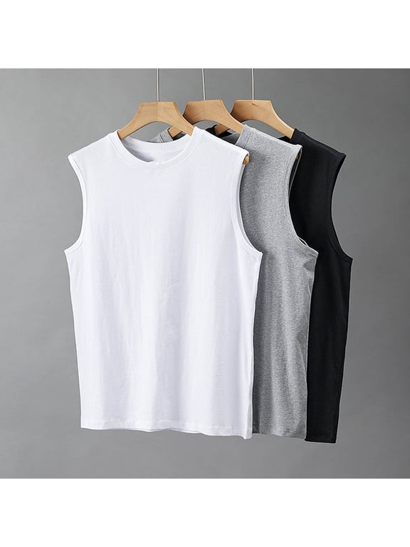 Mens Solid Tank Tops Soft Cotton Undershirts Sleeveless Cut Off Shirts Summer Casual Workout Muscle Tee White L