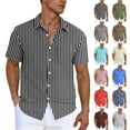 thumbnail image 1 of VBTAPA Mens Striped Shirt Short Sleeve Casual Button Down Shirts Summer Untucked Dress Shirts with Pocket Sales of Today Black XL, 1 of 6