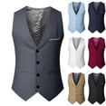 thumbnail image 1 of VBTAPA Mens Suit Vest Slim Fit V-Neck Solid Color Waistcoat Dress Formal Business Tuxedo Wedding Party Vests White L, 1 of 3