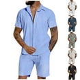 thumbnail image 1 of VBTAPA Mens Summer Beach Outfits 2 Piece Short Sleeve Button Down Shirts and Shorts Set Cotton Linen Lounge Sets Limited Time Sales Black L, 1 of 7