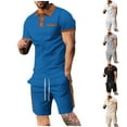 thumbnail image 1 of VBTAPA Mens Summer Track Suits 2 Piece Waffle Knit Polo Shirt and Shorts Set Color Block Casual Sweatsuits with Pockets Lightning Sales of Today Black XXXL, 1 of 7