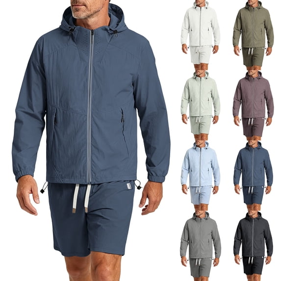 VBTAPA Mens Sweat Suits Set Tracksuit 2 Piece Outfits Summer UPF 50+ Long Sleeve Full Zip Hoodies Matching Short Sets Dark Blue S