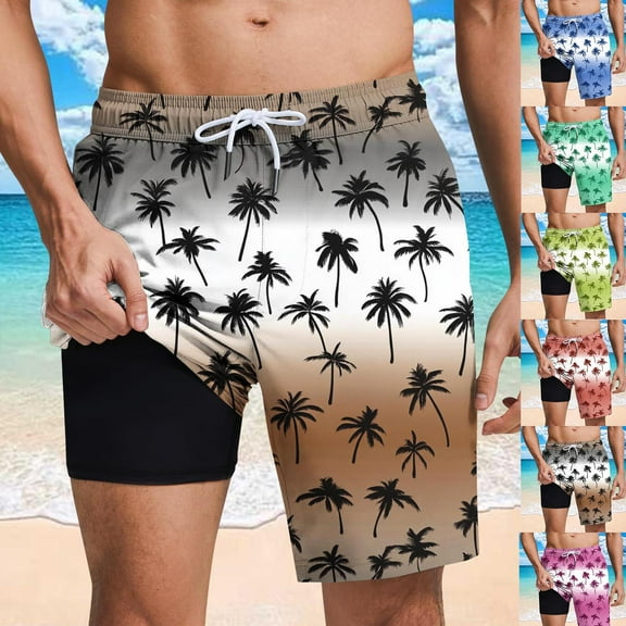 VBTAPA Mens Swim Trunks Quick Dry Board Shorts with Mesh Lining Hawaii Beach Shorts Summer Vacation Bathing Suits Prime Sales Today Brown M