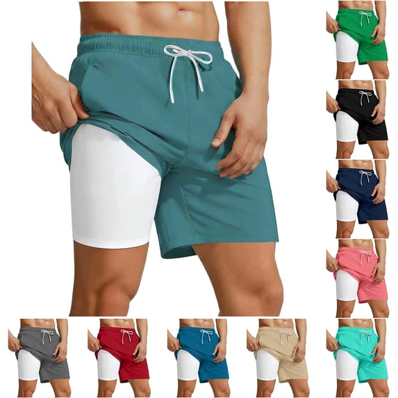 VBTAPA Mens Swim Trunks with Compression Liner 2 in 4 Quick Dry Bathing Suit Stretch Swimwear Beach Drawstring Board Shorts Gray XL