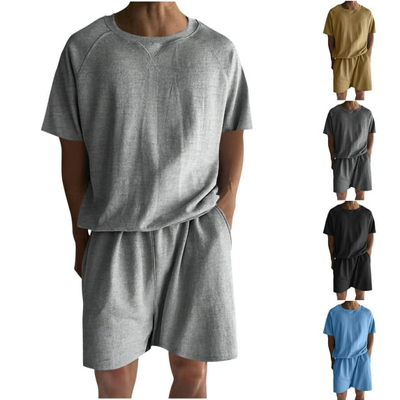 VBTAPA Mens T Shirt and Shorts Set 2 Piece Outfits Solid Casual Tracksuits Gym Workout Sets Daily Sales Gray L