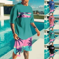 VBTAPA Mens T Shirt and Shorts Set Palm Tree Graphic Printed Casual Workout Sets Tropical Summer Track Suit 2 Piece Set Limited Time Sales Black M