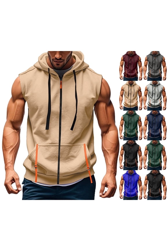 Mens Tank Tops Sleeveless Zip Up Hoodie Workout Gym Running Muscle Shirts Lightweight Athletic Jacket with Pockets Dark Gray M