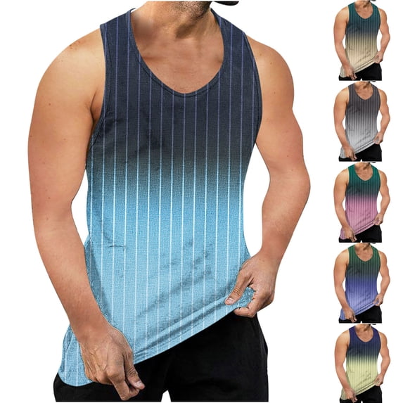 VBTAPA Mens Tank Tops Summer Hawaiian Beach Tank Tops Round Neck Sleeveless Shirts Casual Workout Graphic Tees Gray XXL