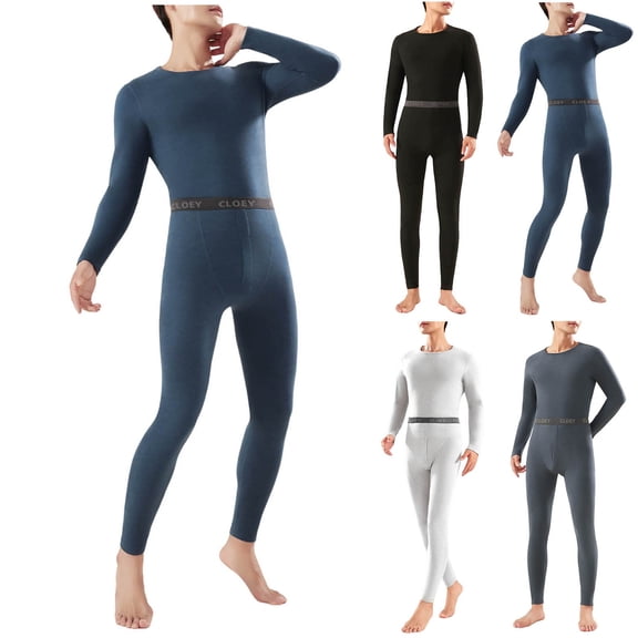 VBTAPA Mens Thermal Underwear Set Long Johns Base Layer Top Bottom Cold Weather Gear for Hunting Running Skiing Navy L