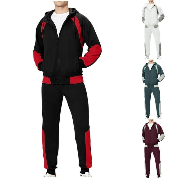 VBTAPA Mens Track Suits 2 Piece Set Color Block Casual Sweatsuit Long Sleeve Zip Up Hoodie with Jogger Pants Jogging Matching Sets with Pockets Prime Sales Today White XL