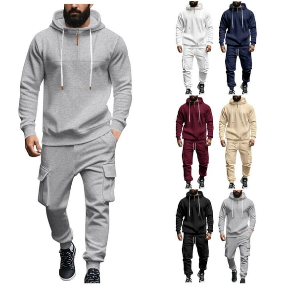 VBTAPA Mens Tracksuit 2 Piece Set Quarter Zip Pullover Hoodie and Cargo Sweatpants Sets Long Sleeve Casual Sweatsuits Set with Pockets Limited Time Sales Wine XL