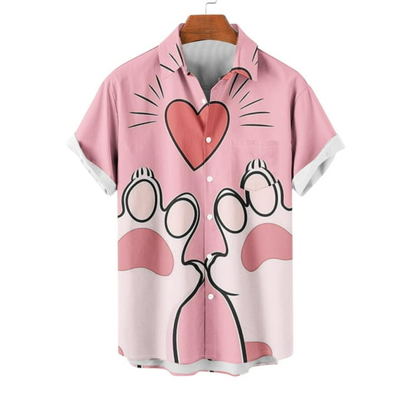 VBTAPA Mens Valentines Day Shirts Love Heart Graphic Printed Casual Aloha Beach Shirt Short Sleeve Hawaiian Bowling Shirts Gifts for Lover Boyfriend Hot Pink M