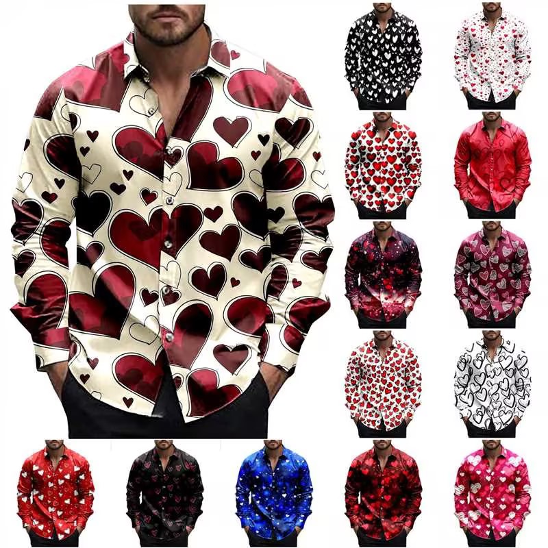 Small Red Heart Bi-Color Long Sleeve Tee Men