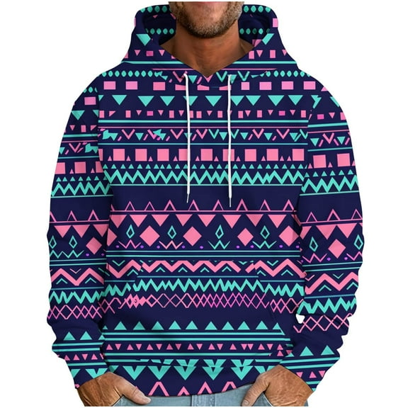 VBTAPA Mens Vintage Cowboy Hoodie Western Aztec Printed Hooded Sweatshirt Ethnic Style Oversized Drop Shoulder Hoodie Drawstring Pullover Sweatshirts with Pocket Purple M