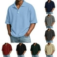 thumbnail image 1 of VBTAPA Mens Waffle Knit Polos Shirt Short Sleeve Collared T-shirt Big and Tall Casual Stylish Tops Light Blue L, 1 of 8
