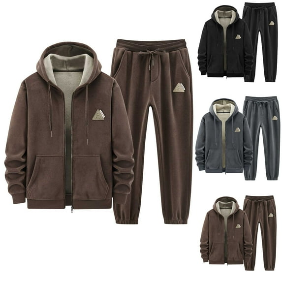 VBTAPA Mens Winter Tracksuit 2 Piece Fleece Lined Hooded Jacket Jogger Sweatsuits Sets Thicken Warm Sports Outfits Limited Time Sales Coffee XXXL
