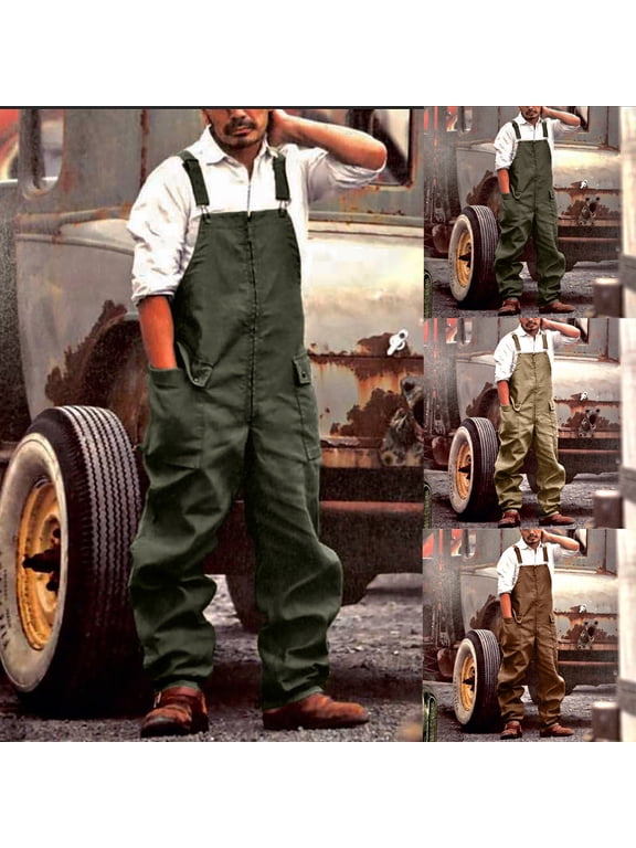 Mens Work Bib Overalls Baggy Lightweight Jumpsuit Big and Tall Coveralls Loose Fit Cargo Workwear with Snaps Pockets Army Green XXL