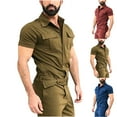 thumbnail image 1 of VBTAPA Mens Work Overalls Short Sleeve Zip Up Coverall Solid Basic Workwear Lightweight Cargo Jumpsuit One Piece Construction Romper Pants Army Green M, 1 of 8