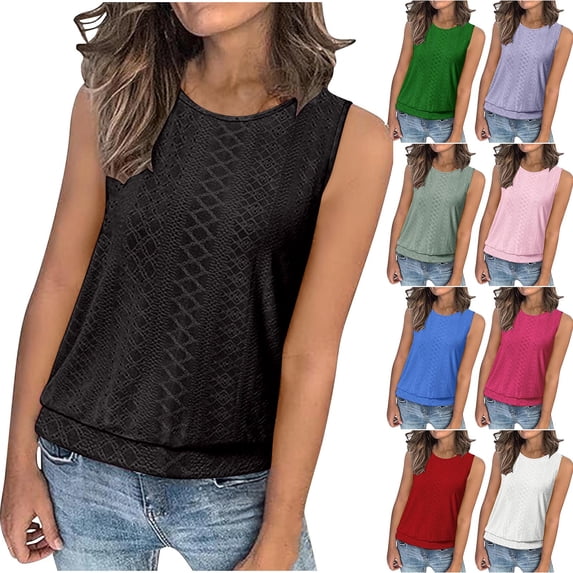 VBTAPA Mother's Day Gifts Womens Tank Tops Summer Casual Square Neck Sleeveless Tops Loose Flowy Pleated Shirt with Curved Hem Red L
