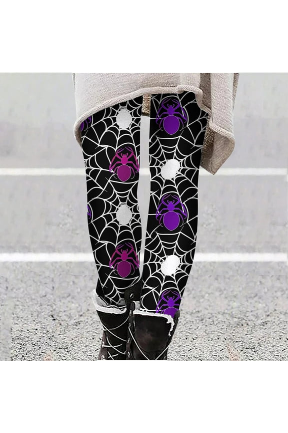Novelty Halloween Leggings for Women Spider Web Print High Waisted Stretch Yoga Running Pants Casual Holiday Party Tights Buttery Soft Ankle Length Leggings Summer Clearance Black XXL