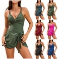 thumbnail image 1 of VBTAPA One Piece Swim Dress Swimsuits for Women Twist Front Double Shoulder Straps Crisscross Back Tummy Control Bathing Suit Big Sales Today Army Green L, 1 of 7