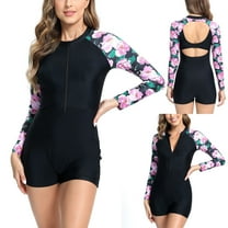 VBTAPA One Piece Swimsuit for Women Floral Print Long Sleeve Bathing Suits Tummy Control Surfing Beach Swimwear Sales of the Day Pink S