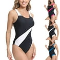 thumbnail image 1 of VBTAPA Athletic Training Modest Swimwear for Women One Piece Swimsuit Criss Cross Back Color Block Sports Bathing Suits White S, 1 of 8