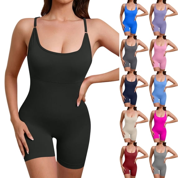 VBTAPA One Piece Workout Jumpsuits for Women Criss Cross Backless Short Jumpsuit Sleeveless Bodycon Gym Yoga Romper with Removable Pads Pink L