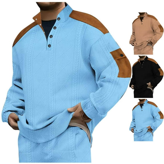 VBTAPA Oversized Knit Sweatshirt for Men Soft Cotton Knitted Long Sleeve Henley Sweatshirts Big and Tall Casual Stylish Sweaters Sky Blue XXXL