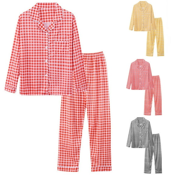 VBTAPA Plaid Pajamas for Women 2 Piece Pajama Set Long Sleeve Sleepwear Button Down Shirts and Pants Matching Lounge Pjs Set Red XL