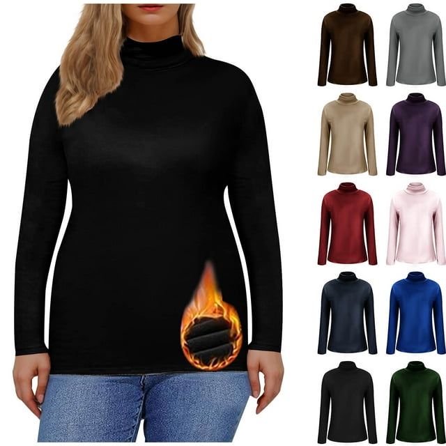 VBTAPA Plus Size T-shirts for Women Turtleneck Long Sleeve Shirts Slim Fit Thermal Underwear Tops Lightweight Pullover Tees Deals of Today Purple XL