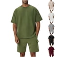 thumbnail image 1 of VBTAPA Men's Fashion 2 Piece Waffle Knit T Shirt and Shorts Sets Summer Beach Outfits Casual Tracksuits Set with Pockets White XXL, 1 of 9